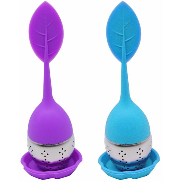 Rustfrit stål te-infusere til løs te, lang håndtaget stejlere si silikone håndtag te filter, kugle mesh køkken gadgets Purle+Blå