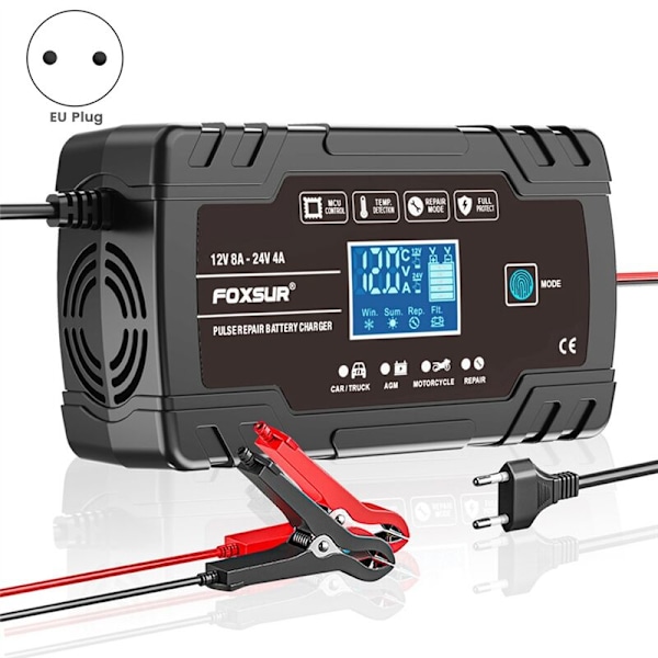 12V24V Fuldautomatisk Intelligent Batterioplader 8A Bærbar Høj Effekt Bil Motorcykel Batterioplader til Opladning EU Stik