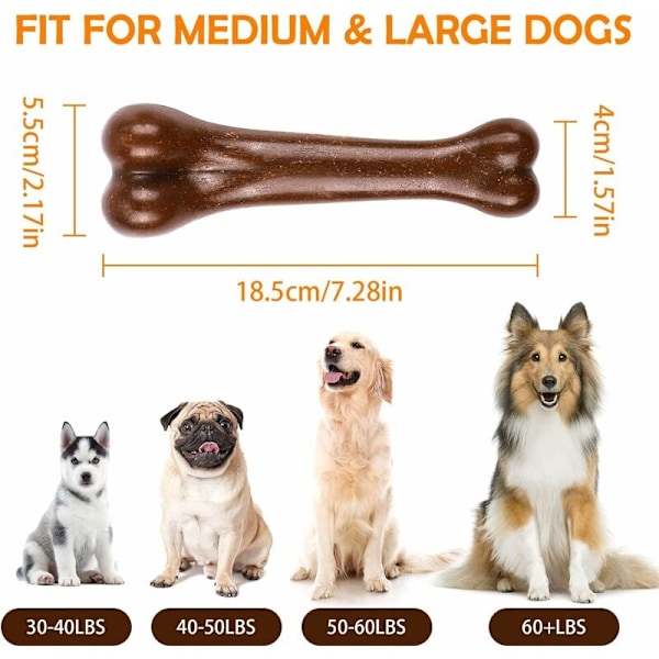 Oändligt hållbar hundleksak, tuggben för hundar, hundleksaker med lätt kött- och baconarom för stora och medelstora hundar, tandvård, tandborstning, 2-pack, gul+
