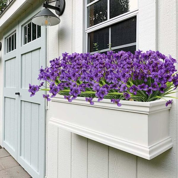 10 Bundter Kunstige Udendørs Blomster UV-Resistente, Fadedfri Falske Violetblomster til Indendørs/Udendørs Hængende Planter, Have, Terrasse, Veranda, Vindue, Hjem