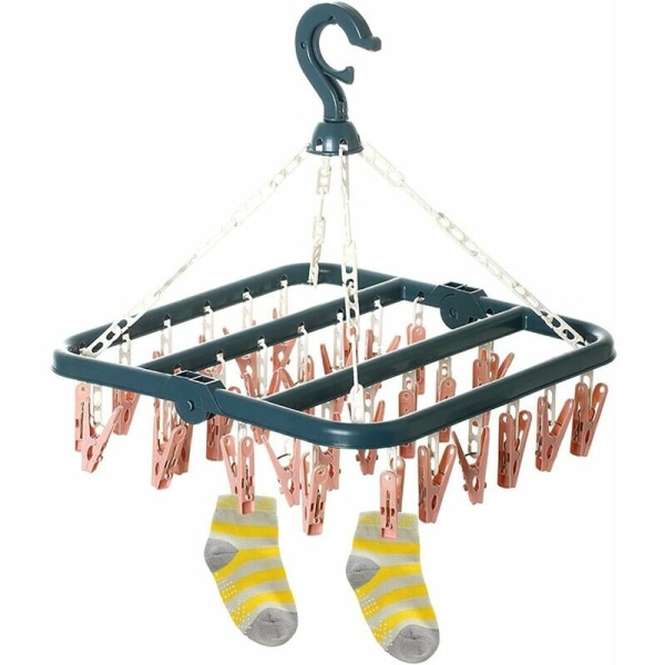 Sock Drying Rack, Sock Drying Rack med 32 klämmor för underkläder, strumpor, hållbara klädnypor i plast för inomhus- och utomhusbruk