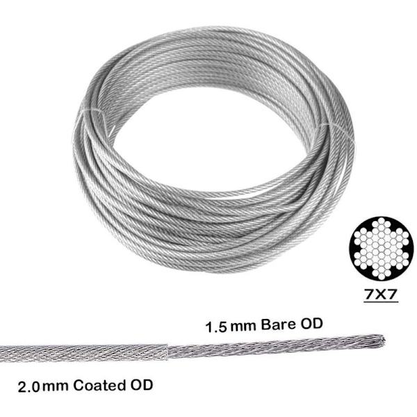 Hängande repkit i rostfritt stål, 30m/2mm belagd rostfritt stålkabel med M5-spännare, 2mm vajerkit för klätterväxter, tvättlina, skydd