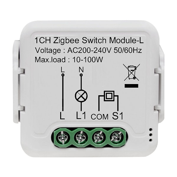 1 stk Tuya ZigBee 3.0 Smart Lysbrytermodul uten behov for nøytral, fungerer med Alexa Home, 1-veis