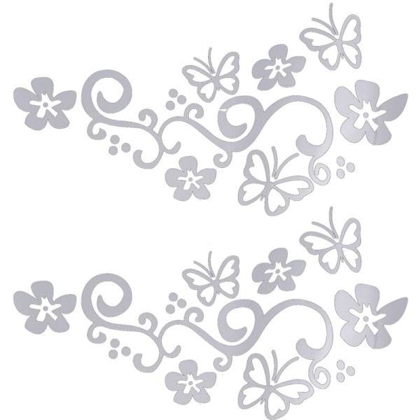 Block Scratches Flower Vine Butterfly Lace Reflective Silver White Car Personality-Fashion Stickers 2 Sheets