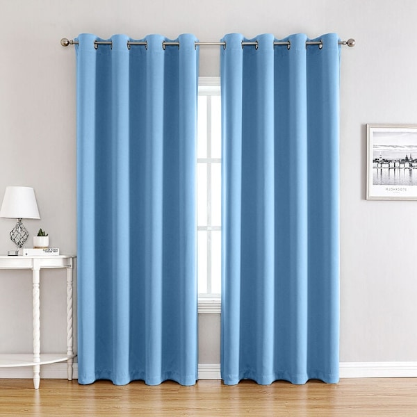Mörkläggningsgardiner för sovrum - Dubbla termiskt isolerade fönstergardiner för hemmet / Tjockt, massivt tyg, set om 2, L 100 x H 130 cm, Blå