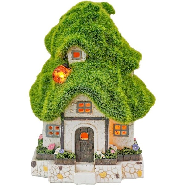 Fe-hus til haven Solcelledrevne havelys Fe-hus Elf Udendørs Have Ornament LED Vandafvisende Solcellelys Brun Harpiks Fe-hus Have Dekoration
