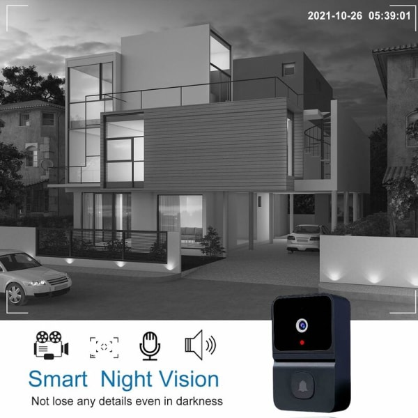 Smart videodørklokkekamera, 1080P 2.4G vidvinkel WiFi trådløs smart dørklokke med ringeklokke, videoopkald, nattesyn