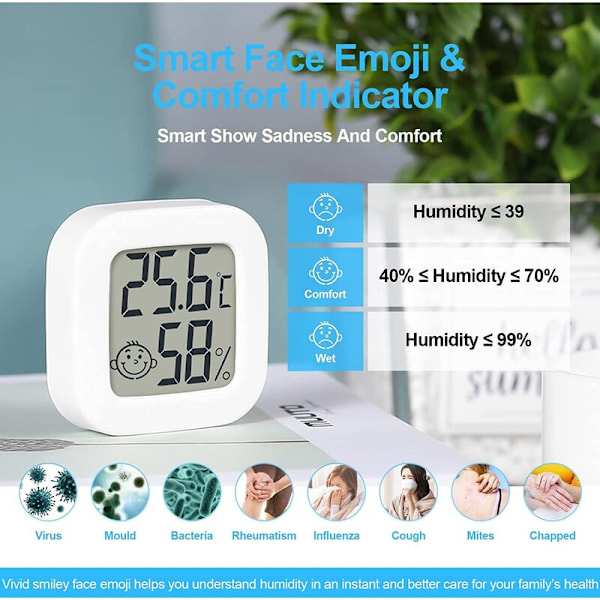 Liten digital hygrometer innendørs termometer med komfortindikator, høy nøyaktighet temperatur- og fuktighetsmåler, rask avlesning for hjem og kontor