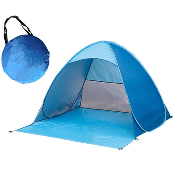 AIDUCHO Pop-up strandtält UPF 50+ UV-skydd, vattentäta solskydd för familjecamping, fiske, picknick. 2 personer, blå (150 x 165 x 110 cm)