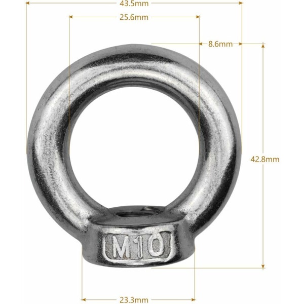 M10 Ring Eye Nut 304 Rustfritt Stål Løfte Løftemutter for Muttere Marine Grade Løftemutter Ringmutter