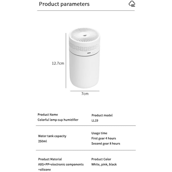 Kannettava ilmankostutin 250 ml aromaterapia kostutin autoon USB-suihke LED-väriyövalolla puhdistin-C