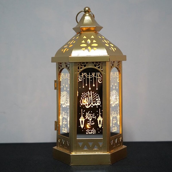 Eid Mubarak LED-lampor i metall, lykta, batteridriven nattlampa, Ramadan-dekoration - stjärna