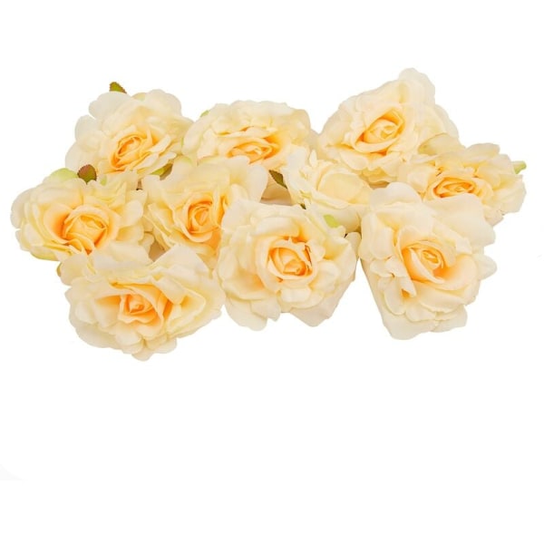 10 st konstgjorda blommor 10 cm för bröllopsdekoration DIY kranslåda blommiga sidenfestblommor (Champagne)