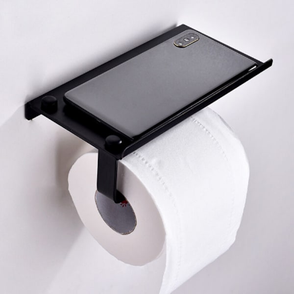Aluminium Papirholder, Vægmonteret Hjemmebadeværelse Toiletpapirholder Opbevaringshylde, Sort