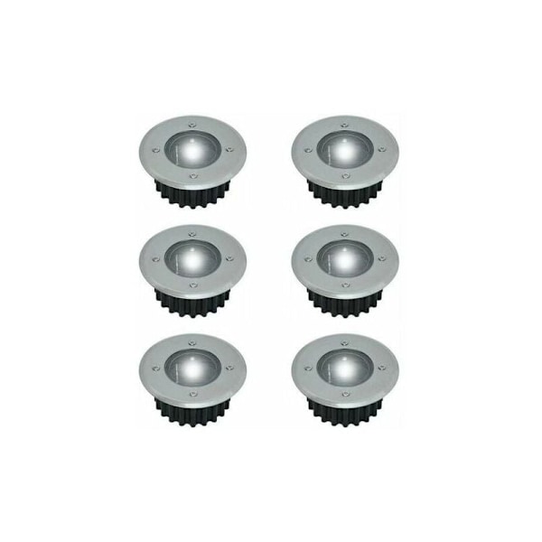 Utomhus nedgrävd markspotlight, Set med 6 solcellsdrivna LED-nedgrävda markspotlights - Runda - Diameter: 85 mm - Väderbeständig bas - Rostfritt