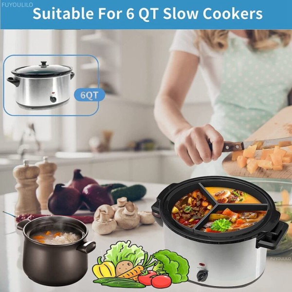 Slow Cooker Liners, 3 i 1 Silikon Slow Cooker Separator for 6 Quart Oval og Rund Separator (Grå)