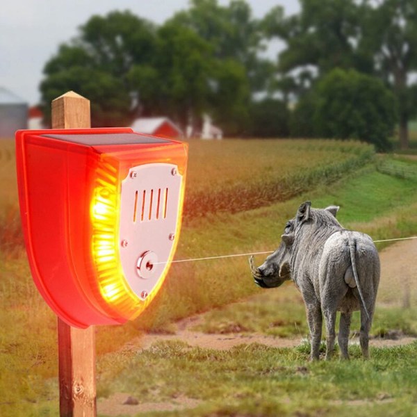 Solcellsdriven Djurskrämmare Alarm, Utomhus Säkerhetssiren med 6 Blinkande LED-lampor, 129 DB Ljud, för Fruktodling, Te, Trädgård, Villa, Gård, Kanin, Räv