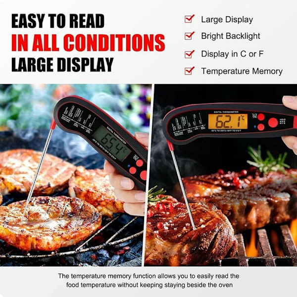Digital termometer för omedelbar avläsning av kött för matlagning och grillning, kökstermometer, mattermometer för matlagning i hemmet