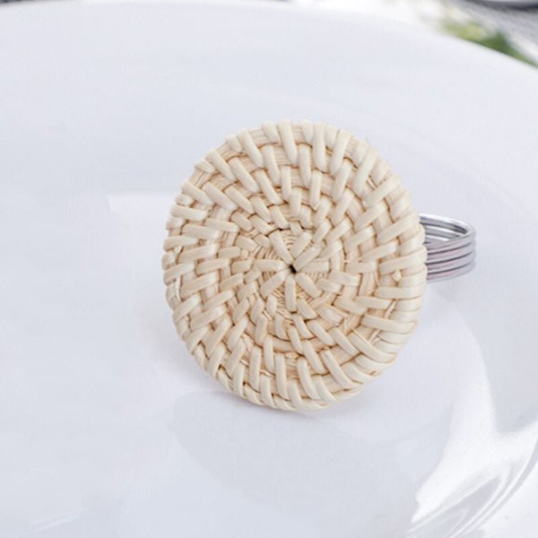 6 stk. Håndlavede Servietringe i Rattan - Moderne, Simple Retro Servietringe til Hotel, Landbryllup, Servietspænde A