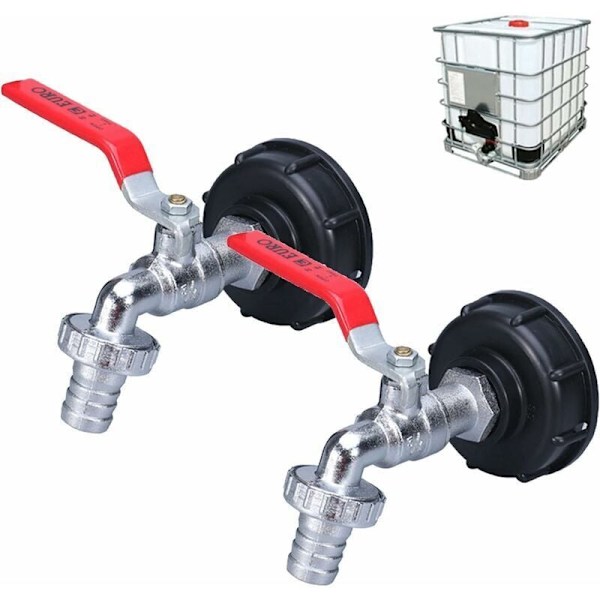 2 IBC Tank Adaptrar med 1/2\" Gänga, Kran för 1000L Tank, Regnvattenuppsamlingskran, Kranutlopp, Ventilkoppling för Trädgårdsslang