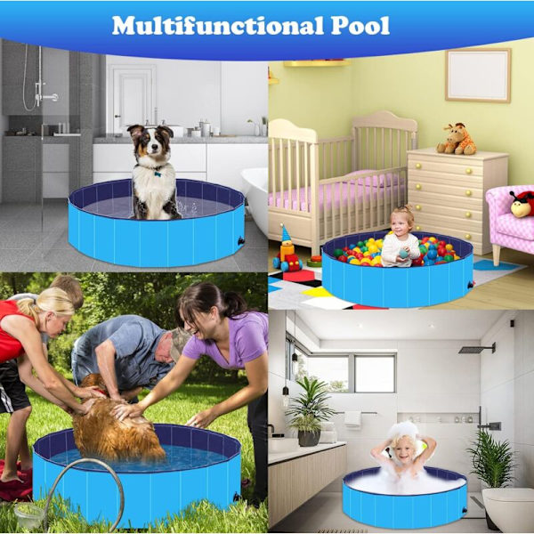 Badpool för små hundar i PVC, halkfri, hopfällbar, hundbad, hundpaddlingspool för barn och hundar, 80 x 30 cm utomhuspool