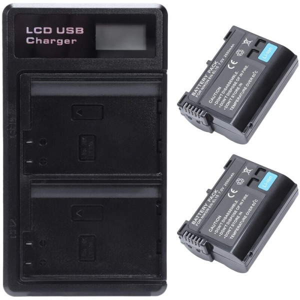 2st En-El15 batteri och dubbla LCD-batteri USB laddare för Nikon Z6, Z7, D850, D810, D810A, D800, D800E, D7500, D7200, D7100, D7000, D750, D810, D610