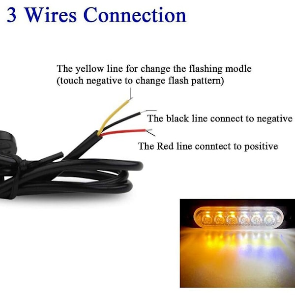 4 stk. 6 LED Nødlys Beacon Fareblinkende Advarselslys Strobe Light Bar Overflademontering Til Ca