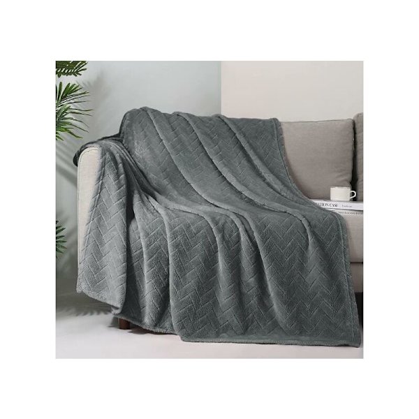 Mjuk plyschfilt, Queen size sofffilt, Mjuk fluffig soffdekorfilt - Mysig och lätt, Mörkgrå, 127 x 152 cm