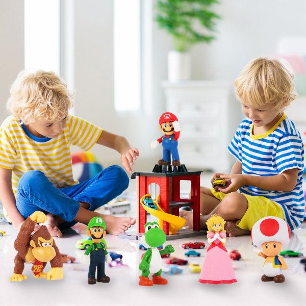 6 Pack Mario Toy Bros Super Mario Prinsessa, Kilpikonna, Sieni, Gorilla, Super Mario Action Figuurit Syntymäpäiväkakun päällysteet juhlatarvikkeet