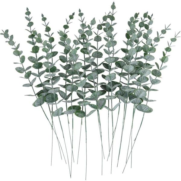 24 stk Kunstige Eucalyptusblader Stilker Ekte Grågrønn Berøring Grener for Hjem Kontor Bryllup Midtpunkt Bankett Blomsterdekorasjon