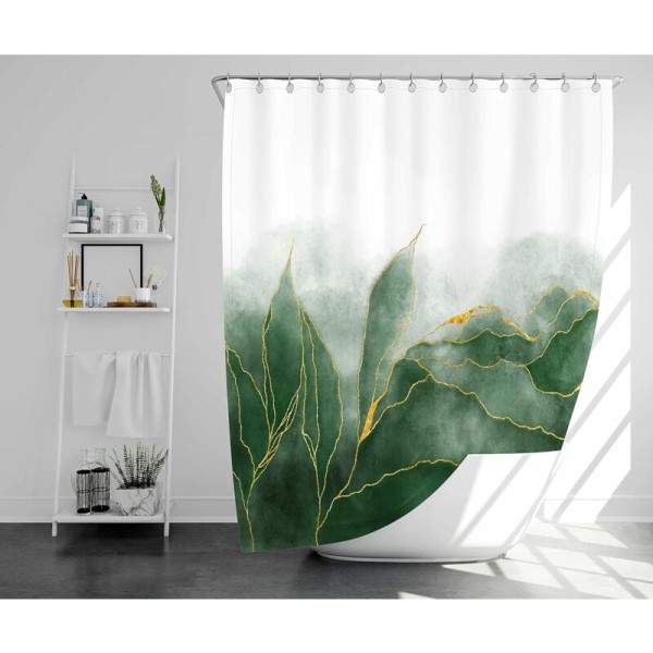 Grøn og guld ombre marmor bruseforhæng, moderne badeværelseskunstindretning, smaragdgrønt og guld stof, vandtæt polyester 72x72 tommer