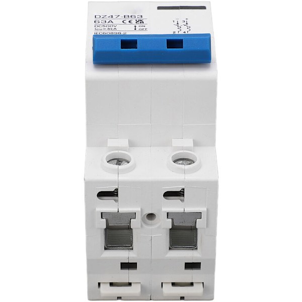 2P DC 500V Afbryder MCB 63A Beskyttelsesafbryder 4000A Afbrydningskapacitet til Hjem Type B