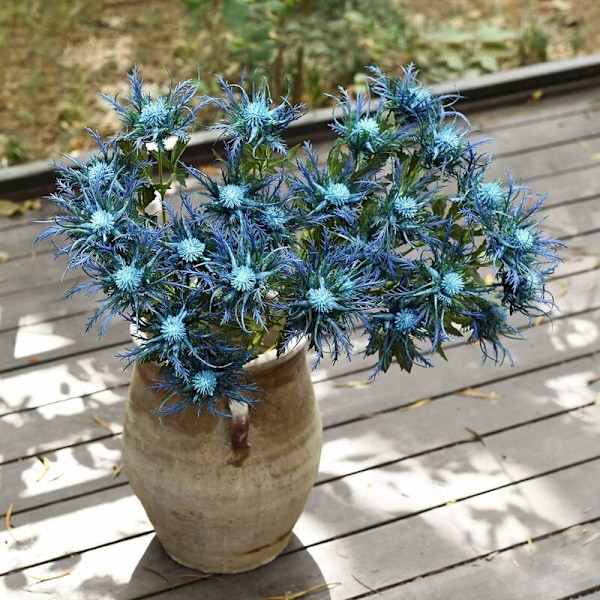 Ekte størrelse kunstige tistelblomster Real Touch 2 stilker Rustikk blå tistel dekor spray Eryngium  Havtorn for brudebukett midtpunkt 26 tommer