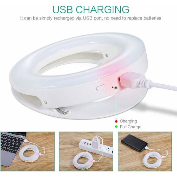 Selfie-rengasvalo, [2 kpl] Kiinnitettävä täyttövalo [3 väritilaa], USB-ladattava 200 mAh kameravalo, Spotlight-salama lisävalo meikille