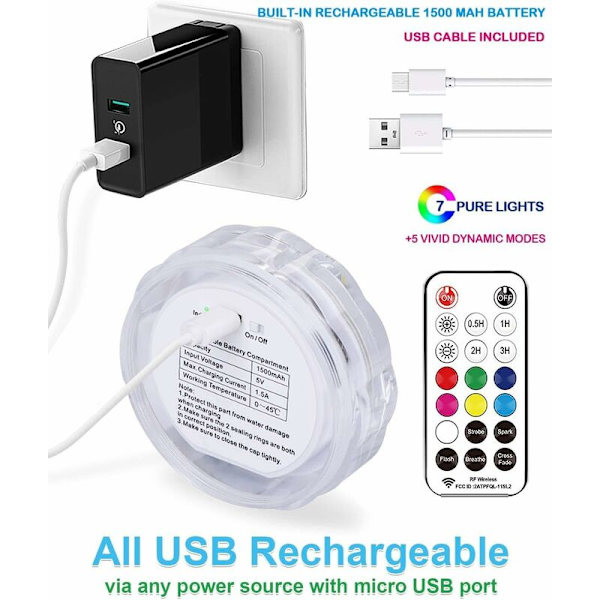 USB Genopladeligt LED Vandfast Lys med Fjernbetjening wrgb Dekorativ Farve LED Vandfast Natlys Belysning Akvarium LED Over Jord P