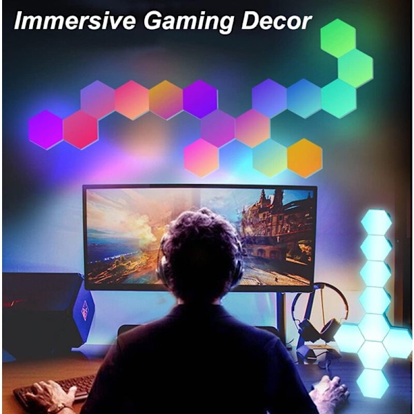 LED-panel väggmonterad med fjärrkontroll, smarta lampor hexagonala touch-kontroll RGB-spellampa nattlampor DIY geometri sammanfogningsmodul för spel