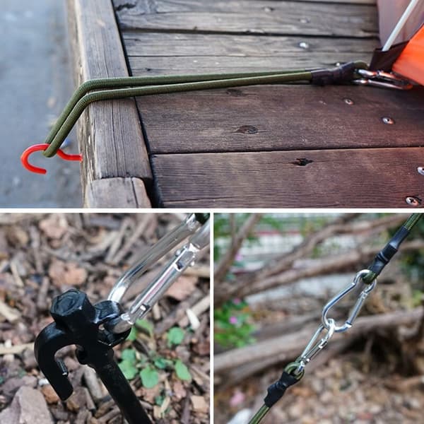 Utomhus 8 mm karbinhake bungee rep elastiskt band tält snöre campingklädstreck bagagebindningsrep packningsbälte, 4 st set