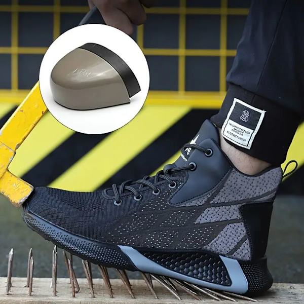 Ståltåhätta Säkerhetsskor för Män Kvinnor - Hög Topp Industri Sneakers Lätt Andas Punkteringssäker, Svart-38