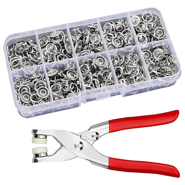 100 st Snapfästen Set, Metall Snapfästen med Tång, Syfri, Barnficka, Startpaket 9,5 mm