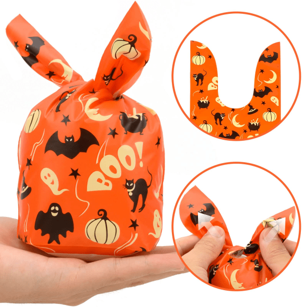 100 styks Halloween slikposer, børne-trick-or-treat-poser Gaveposer, søde kaninører Små Halloween-kager i plastikgaveposer