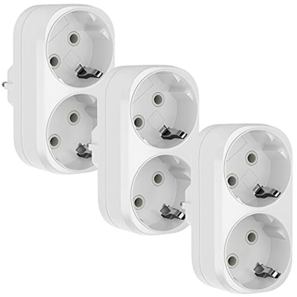 3 stk. stikkontakt-adapter, 2 i 1 dobbelt stikkontakt 16A/250V, 3680W maks. multistikkontakt dobbelt stikkontakt EU-stikadapter