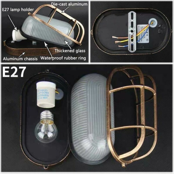 Utomhusvägglampa Retro Industriell Vägglampa Oval Båtlampa Porthole Lampa, Elliptisk Taklampa Vägglampa Belysningsarmatur, för Inomhus och Utomhus