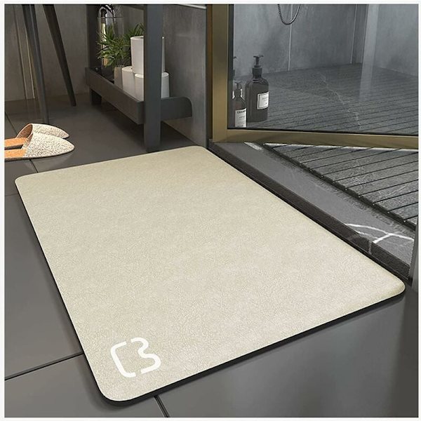 Anti-Skrid Sikkerhedsbademåtte Superabsorberende Diatomit Badeværelsesmåtte Mikrofiber Badekar Måtte Blød Brusemåtte Hurtigttørrende (Beige, 50 80)