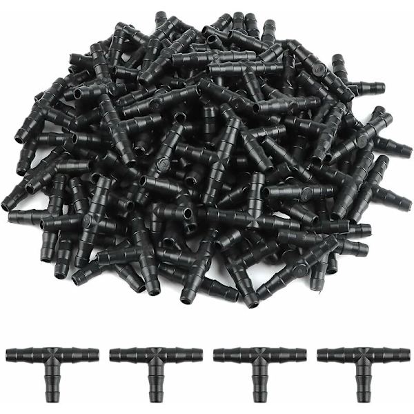 100 stk. T-rør fittings 4/7mm - T-fitting PVC-stik Vandingsdryp Atomiseringsdyse Mikrospray Vandingssamling til slangeanlæg Automatisk værktøj