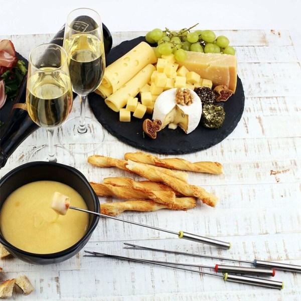 Fondue-haarukat 12 kappaletta, 24 cm ruostumattomasta teräksestä valmistetut fondue-haarukat värillisillä lämmönkestävillä kahvoilla suklaa-juustovaahtokarkki-vartaisiin-