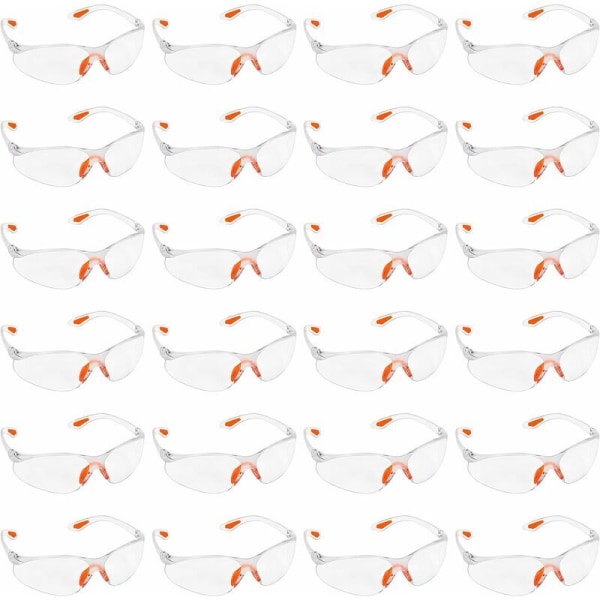 Set med 24 genomskinliga skyddsglasögon - skyddsglasögon med plastlinser, näsrygg och gummitappstips för komfort - klara glasögon P