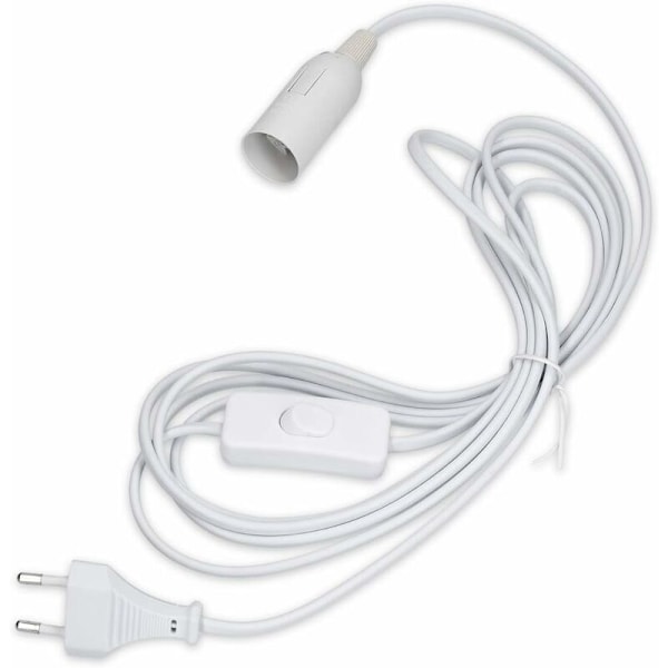E27 fatning med ledning - Lampeholder til pære med strømledning, stikkontakt og afbryder - 1,8 m kabel