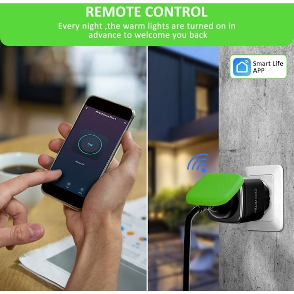 Udendørs Vandtæt Stikkontakt, GreenSun Smart Stikkontakt, Smart Stikkontakt Alexa, Programmerbar Timer Stikkontakt, Udendørs Vandtæt Stikkontakt Smart Life Plug