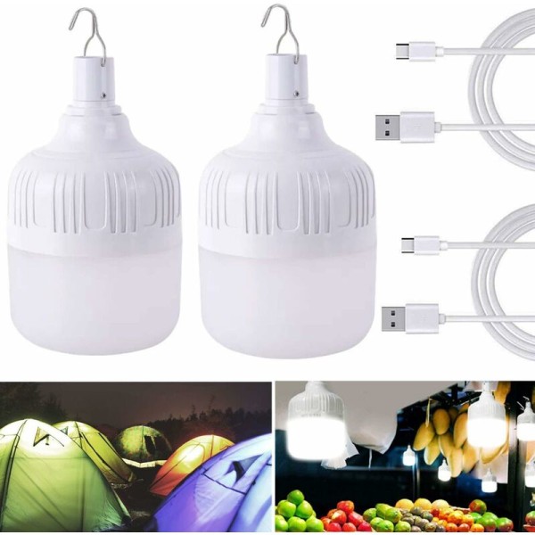 LED campingtältlampa 2st bärbara LED-lampor, USB -uppladdningsbar ficklampabelysning, dimbar hänglampa, campinglykta för uteplats och trädgårdsgrill