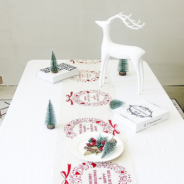 Julebordløper i lin, for juleborddekorasjon (270x28cm), trykt rektangulær duk